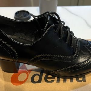 Odema Womens PU Leather Oxfords Wingtip Lace up Mid Heel Pumps Shoes NWT